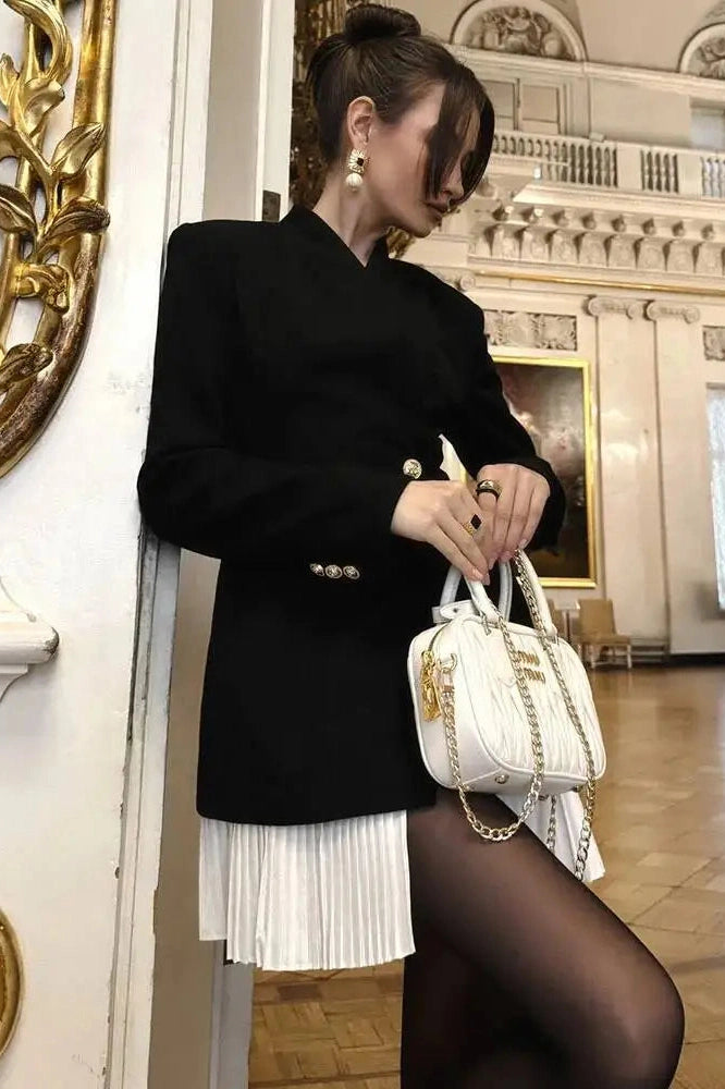 Glorol - Patchwork Long Sleeve V Neck High Waist Slim Mini Dress