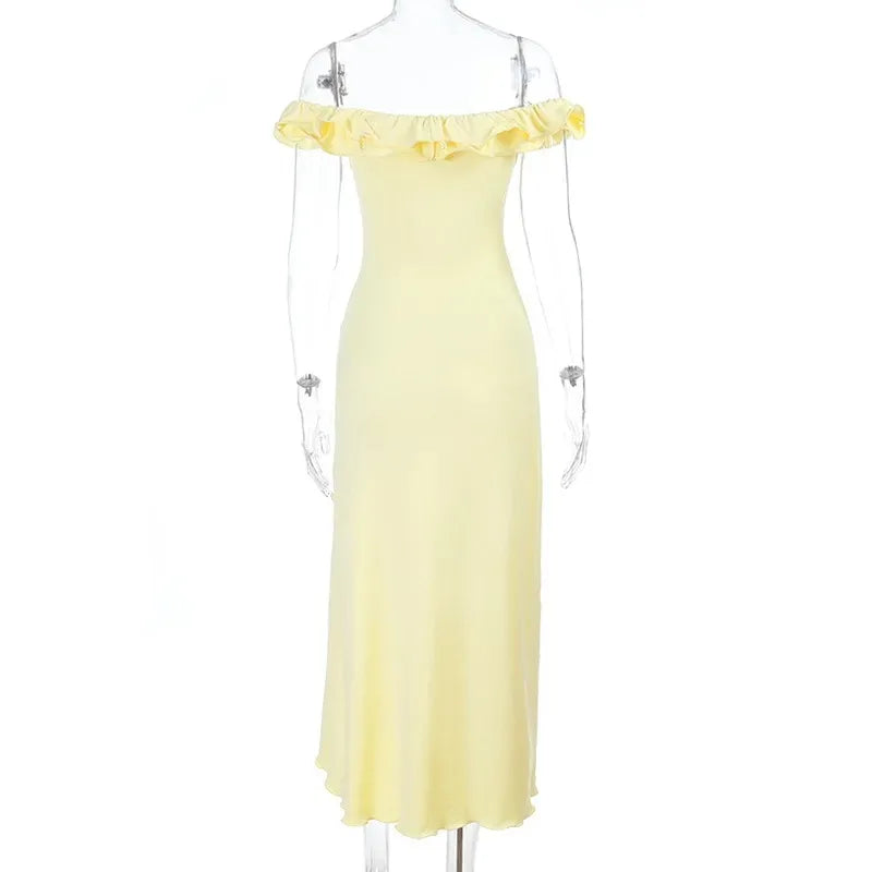 Glorol - Elegant Off Shoulder Hollow Out Midi Dress