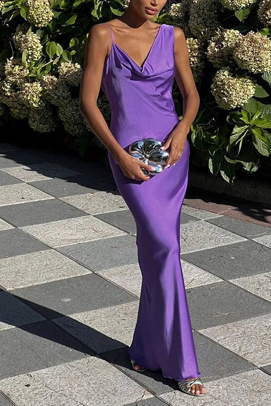 Hollow Out High Waist V-Neck Backless Slim Maxi Dress