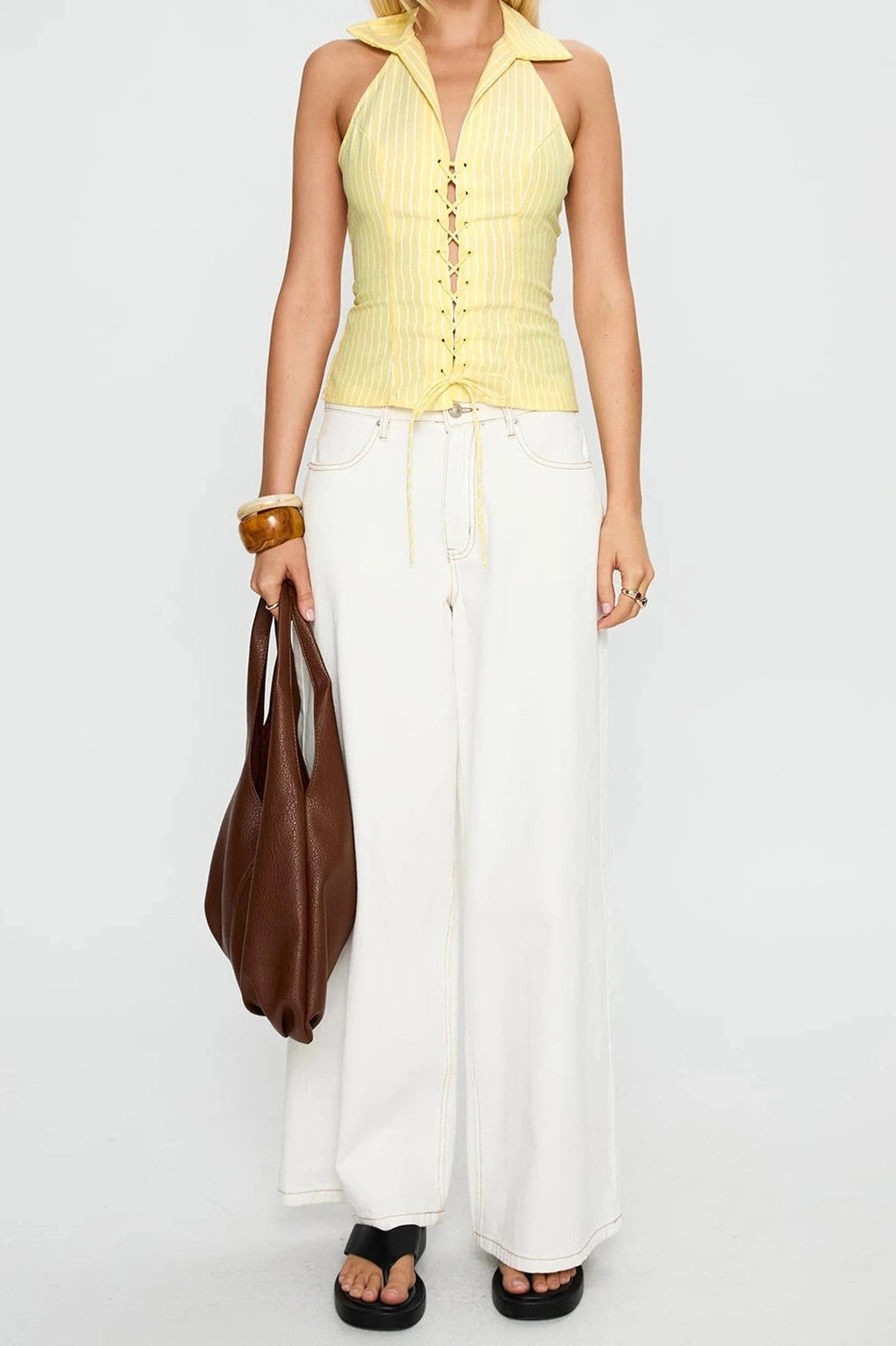 Glorol - Sleeveless Tie Striped Top