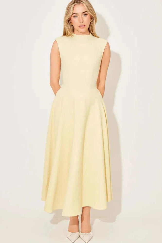 Glorol - Sleeveless High Waist Pleated Midi Dress