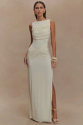 Glorol - Backless O Neck High Split Bodycon Maxi Dress