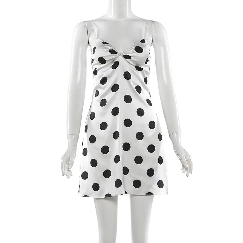Glorol - Polka Dot Print Sleeveless Slim Mini Dress