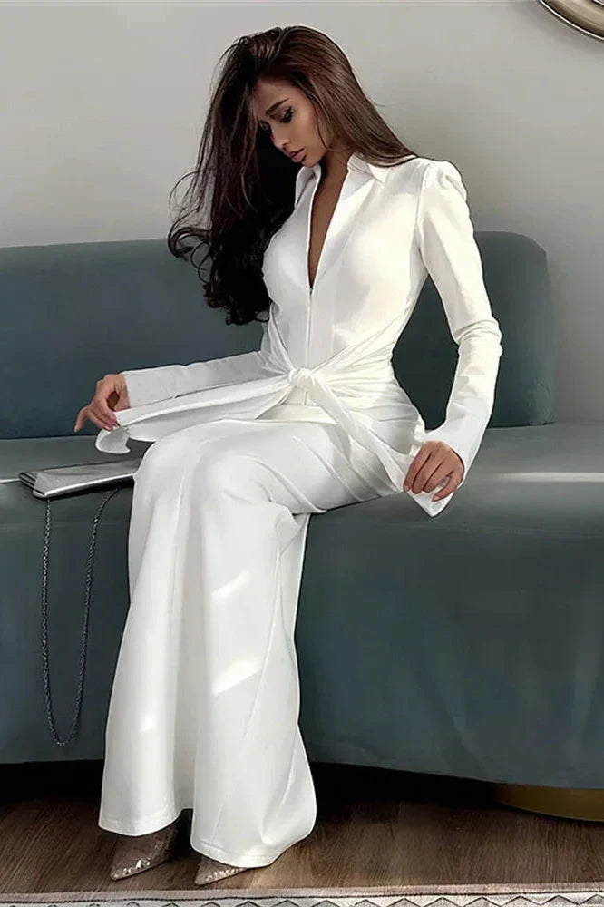 V-Neck Lace-Up High Waist Zipper Maxi Dress