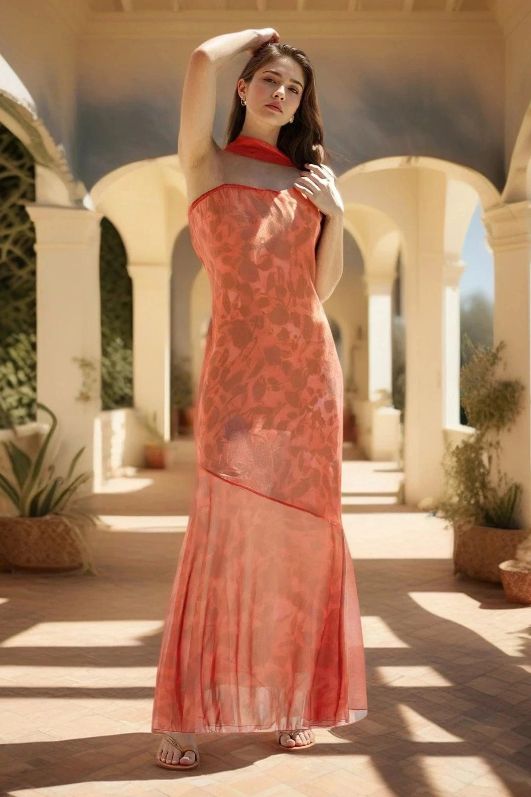 Glorol - Printed Strapless Backless Bodycon Slim Maxi Dress