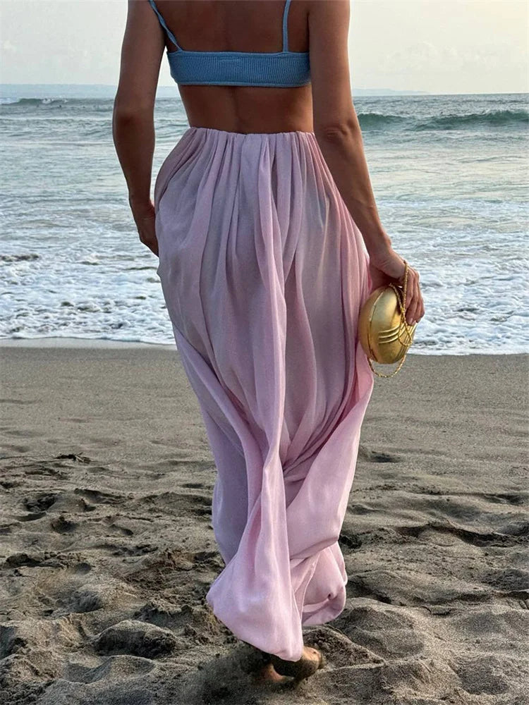 Glorol - High Waist Pleated Patchwork Skirt
