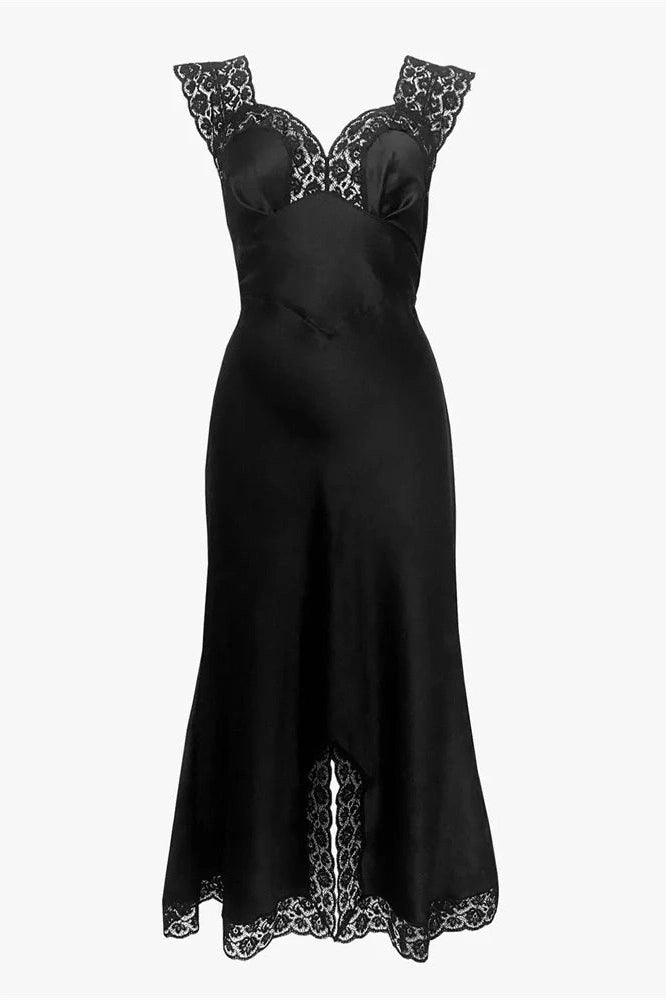 Glorol - Hollow Out V-Neck Patchwork Sleeveless Lace-Up Midi Dress