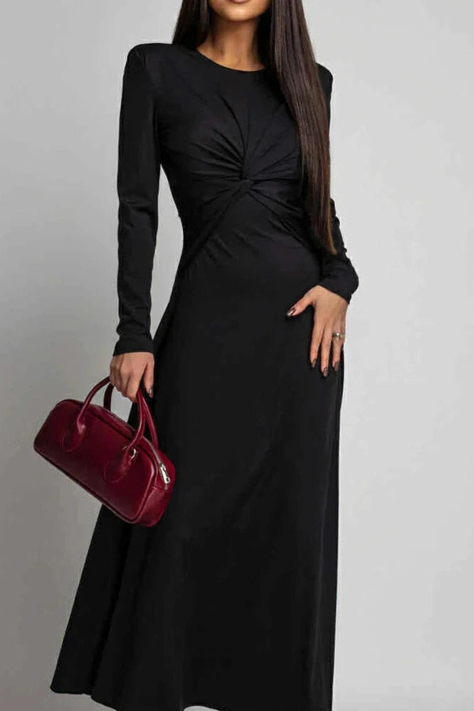 Glorol - Elegant O-Neck Long Sleeve High Waist Slim Maxi Dress