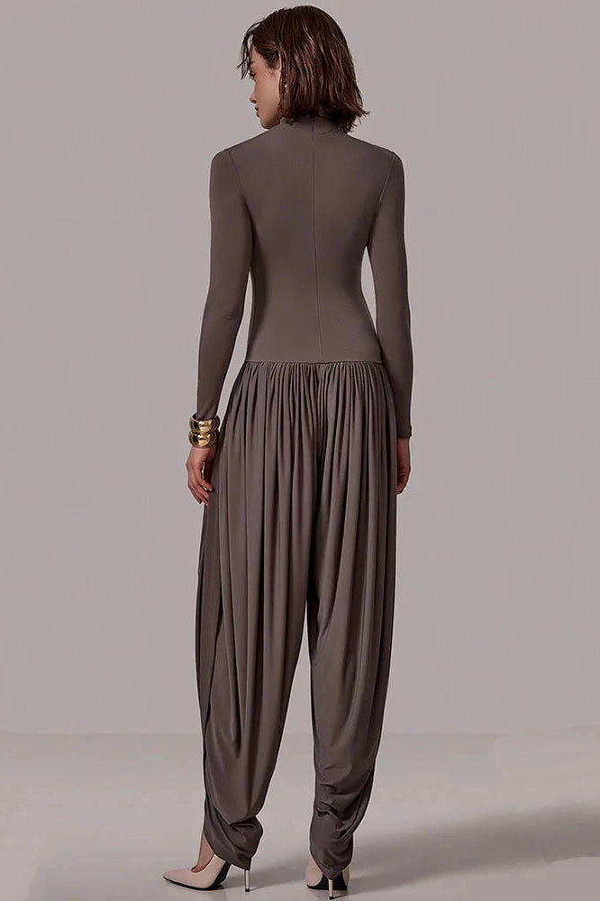 Glorol - Long Sleeve Patchwork High Waist Jumpsuit