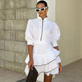 Glorol - Elegant Ruffle A-Line High Waisted Mini Dress
