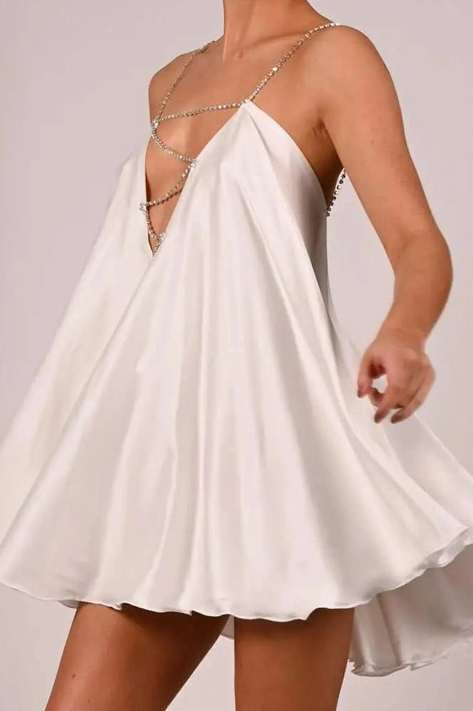 Glorol - Hollow V-Neck A-Line Mini Dress