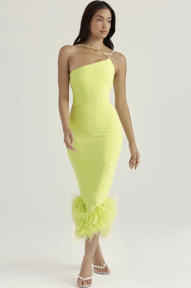 Glorol - Elegant Spaghetti Strap Backless Bodycon Midi Dress