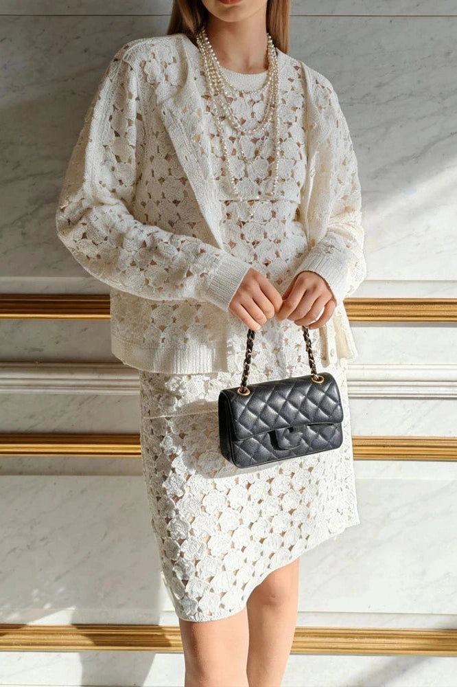 Glorol - Elegant Hollow Out Loose Two Piece O-Neck Mini Dress
