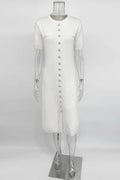 Glorol - Elegant Short Sleeve Slim High Waist Midi Dress