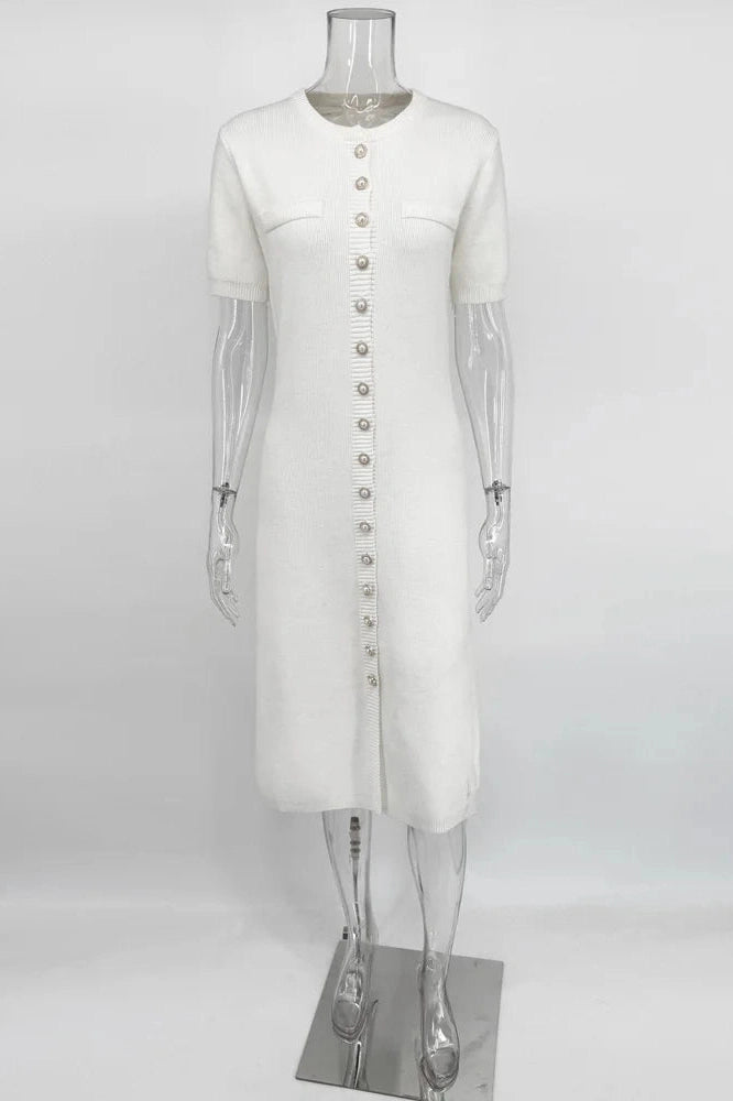 Glorol - Elegant Short Sleeve Slim High Waist Midi Dress