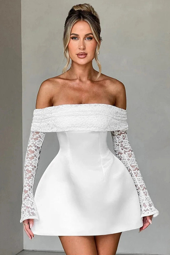 Glorol - Off-Shoulder Backless Strapless Long Sleeve High Waist A-line Mini Dress