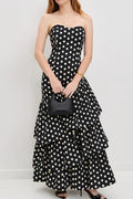 Glorol - Elegant Off Shoulder High Waist Polka Dot Print Maxi Dress