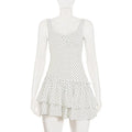 Glorol - Polka Dot Pleated Slim Sleeveless High Waist Mini Dress