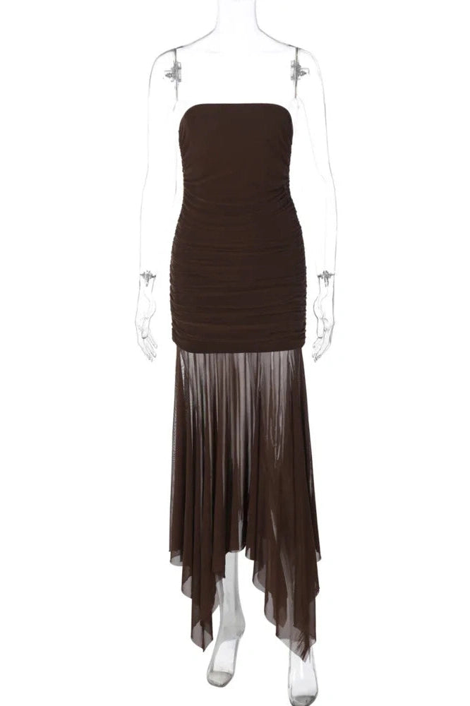 Glorol - Off-Shoulder Strapless Sleeveless Backless High Waist Bodycon Maxi Dress