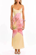 Glorol - Floral Print Sleeveless Slim High Waist Backless Maxi Dress