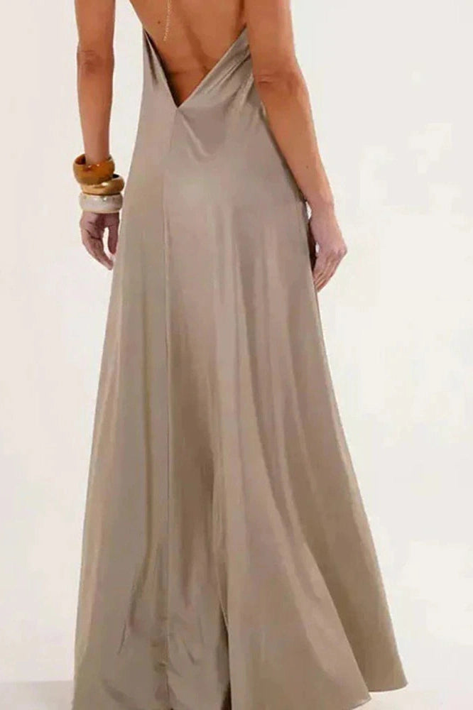 Glorol - Elegant Hollow Out High Waist Backless Loose Maxi Dress