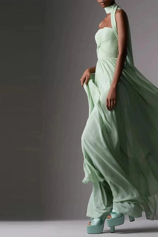 Glorol - Elegant High Waisted Backless Maxi Dress