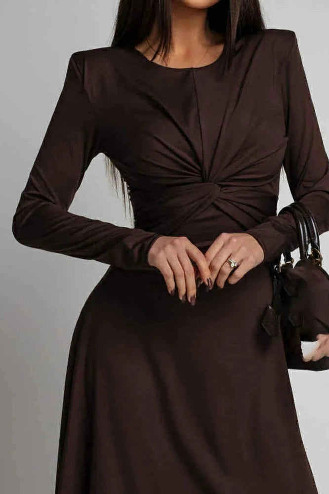 Glorol - Elegant O-Neck Long Sleeve High Waist Slim Maxi Dress