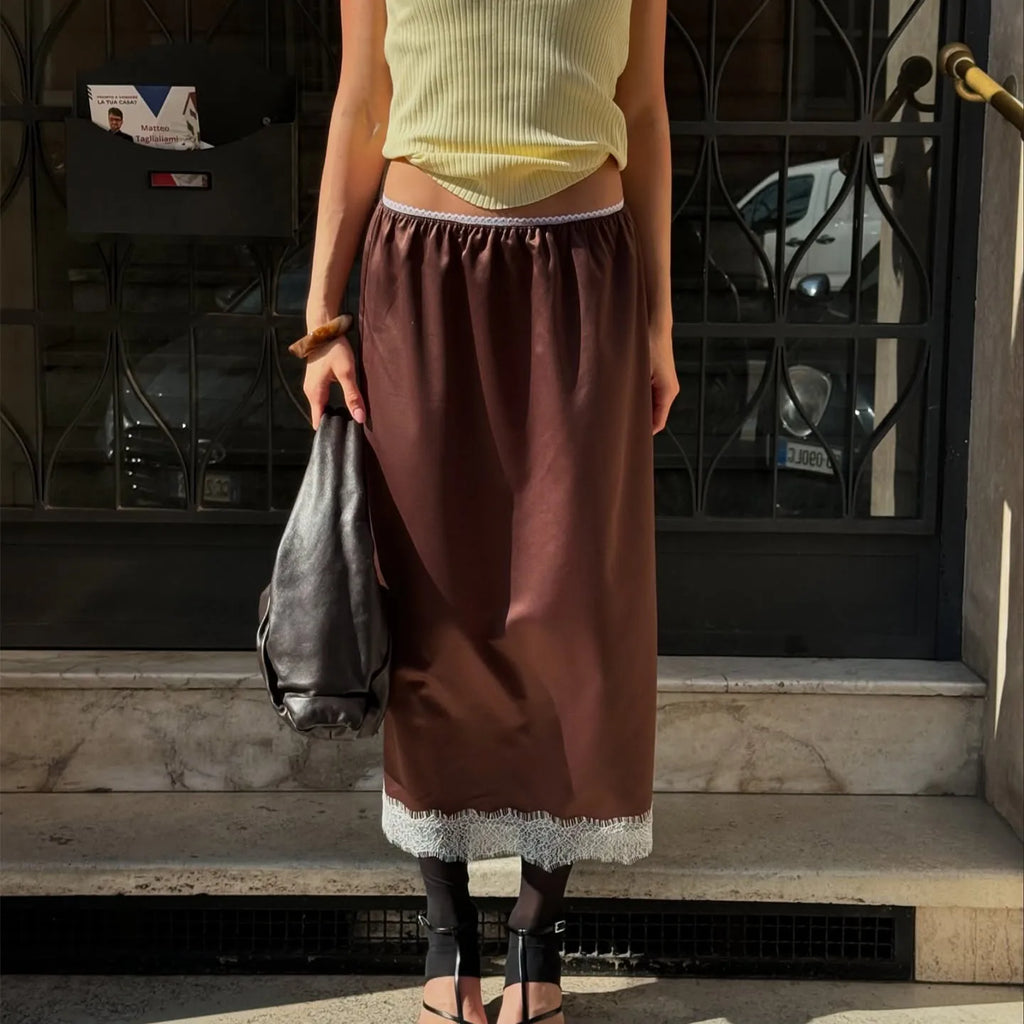 Glorol - Elegant Lace Low Waisted Patchwork Skirt