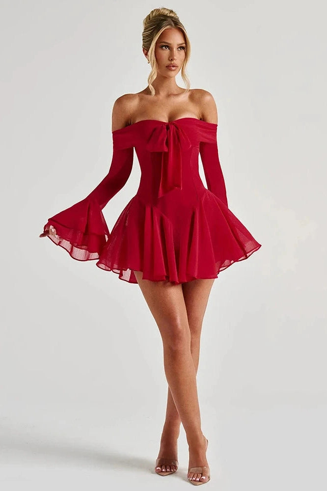 Glorol - Strapless Long Sleeve Off-Shoulder  High Waist A-line Mini Dress