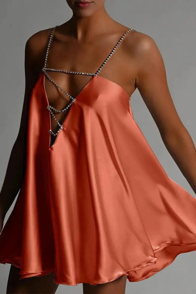 Glorol - Hollow V-Neck A-Line Mini Dress