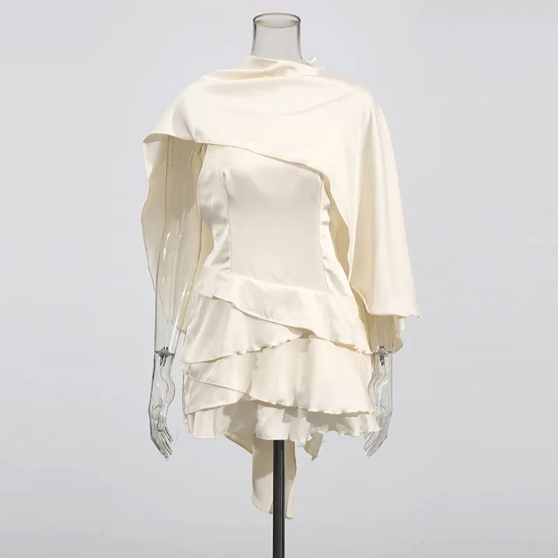 Glorol - Shawl Lace-Up Sleeveless Backless Slim Mini Dress