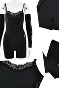 Glorol - Lace Stitching Gloves Backless Sleeveless Jumpsuit