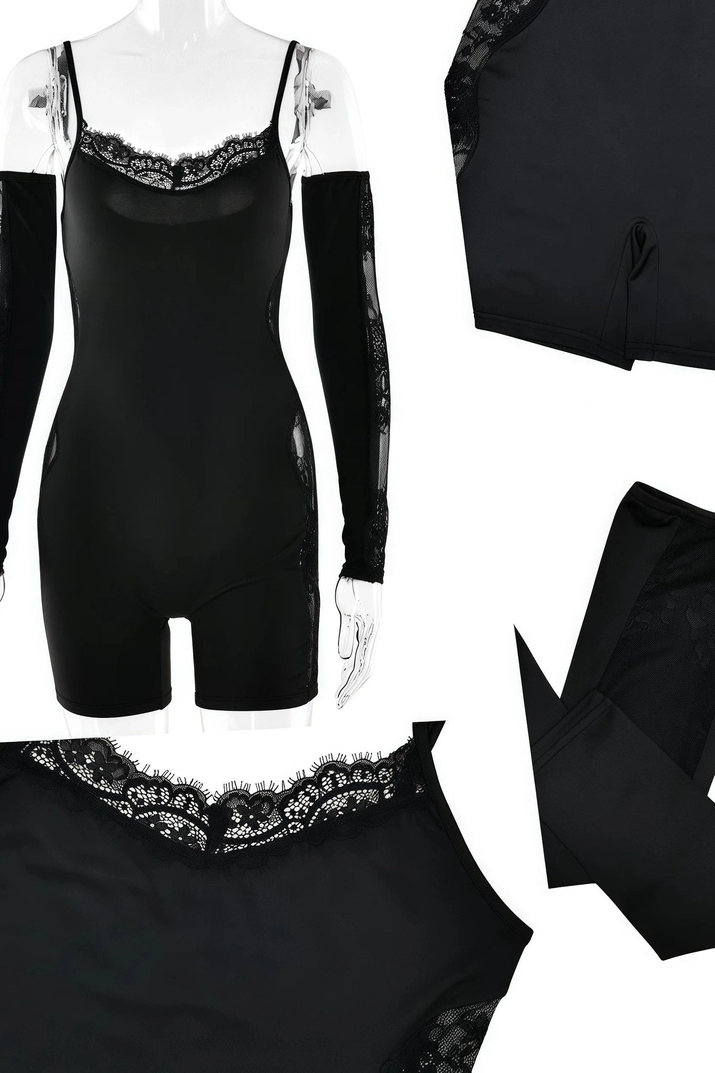 Glorol - Lace Stitching Gloves Backless Sleeveless Jumpsuit