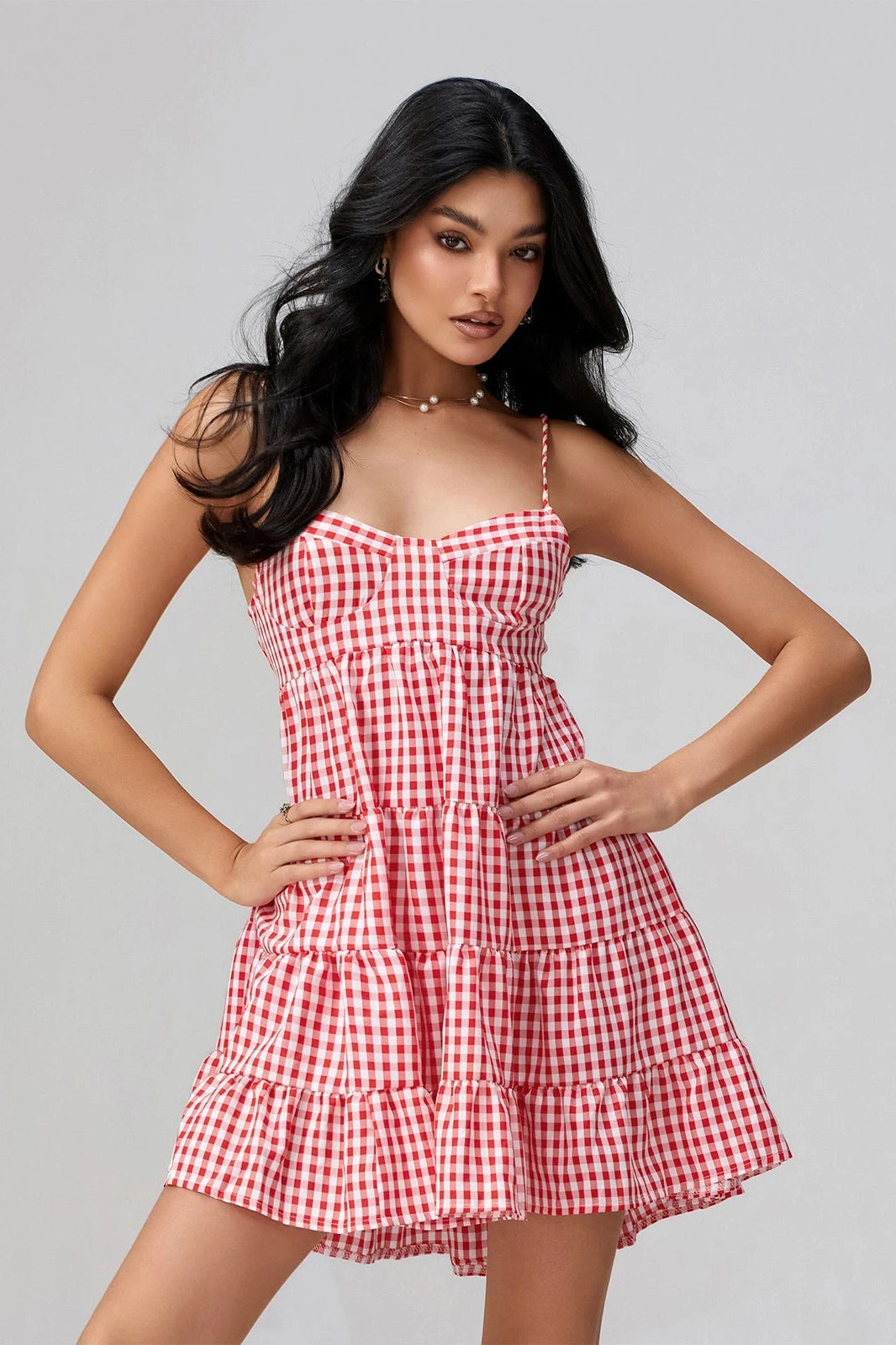 Glorol - Spaghetti Strap Plaid Mini Dress