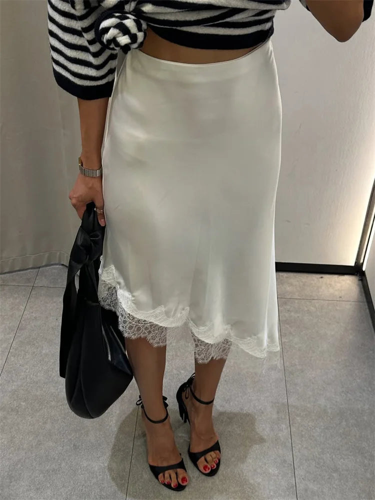Glorol - High Waist Lace Patchwork Printed Skirt
