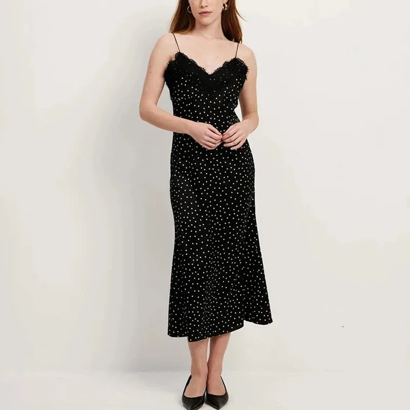 Glorol - Polka Dot Patchwork Sleeveless Backless Maxi Dress