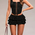 Glorol - Pleated Ruffles Layered High Waist Skirt
