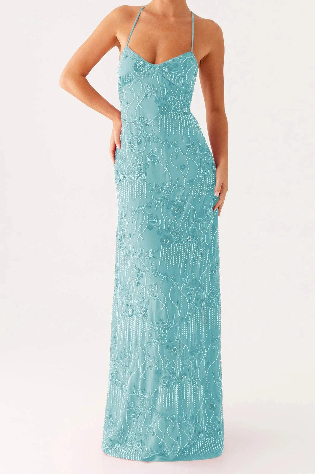 Glorol - Sleeveless Backless Spaghetti Strap Maxi Dress