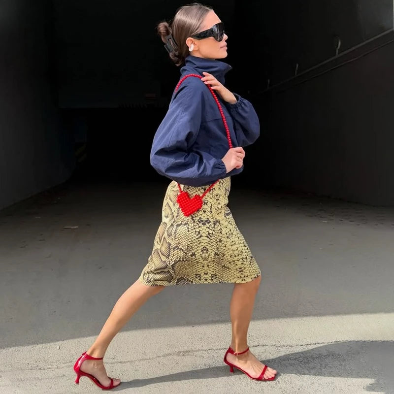 Glorol - High Waist Snake Pattern Skirt