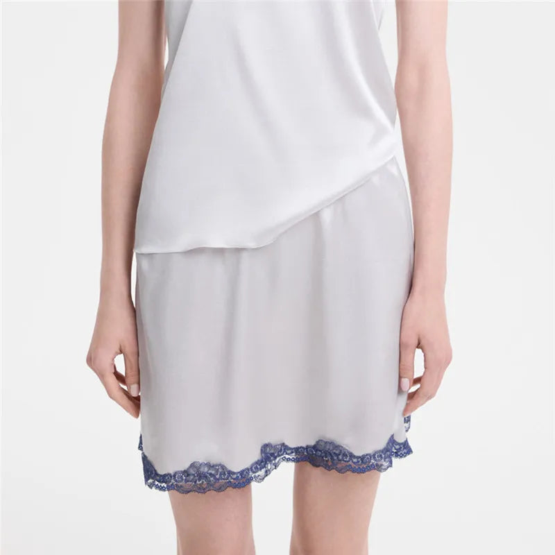 Glorol - Lace Trim Silky Slip Elastic Waist Skirt