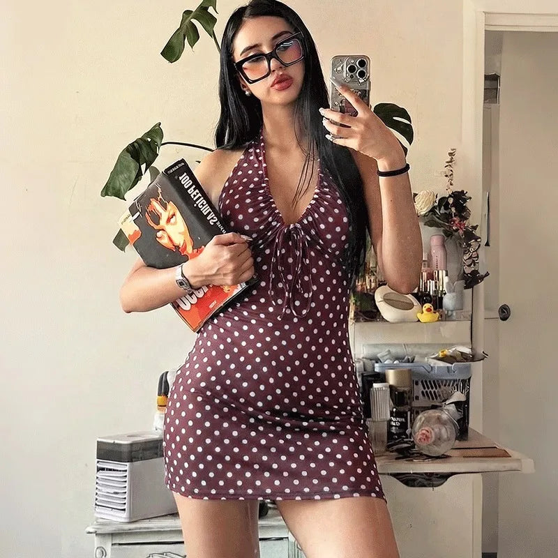 Glorol - Polka Dot Lace-Up Mini Dress