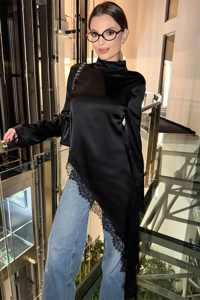 Glorol - Lace Long Sleeve Patchwork Top