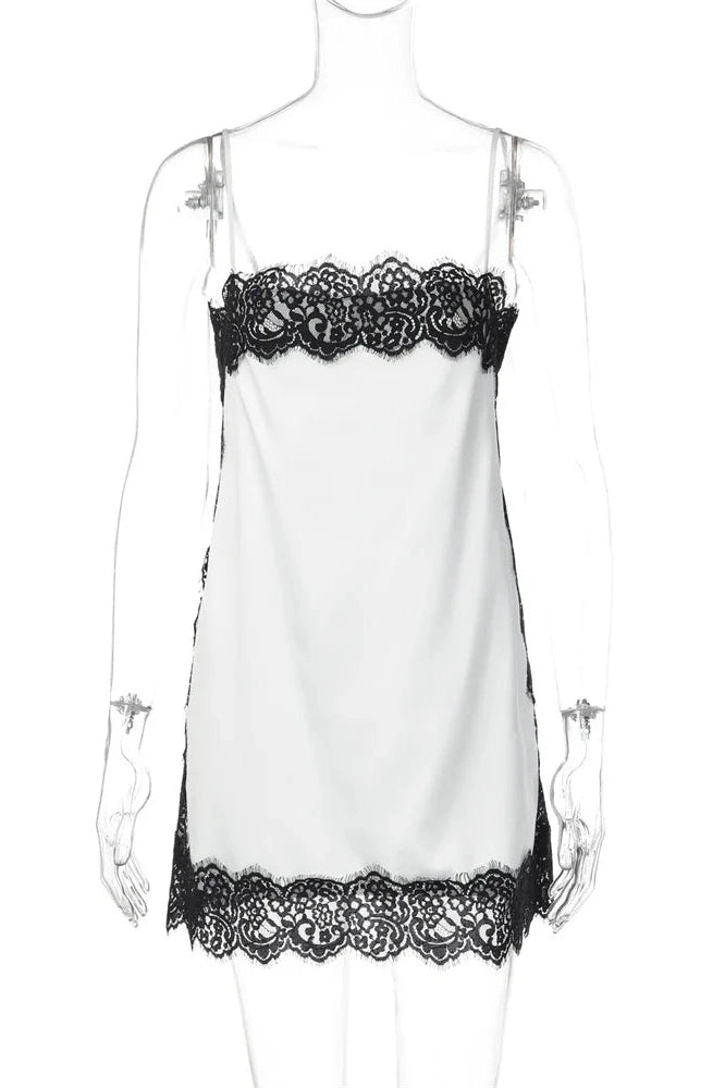Glorol - Lace Patchwork Backless Printed Slim Mini Dress
