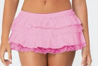 Glorol - Low Waist A-Line Layered Lace Skirt