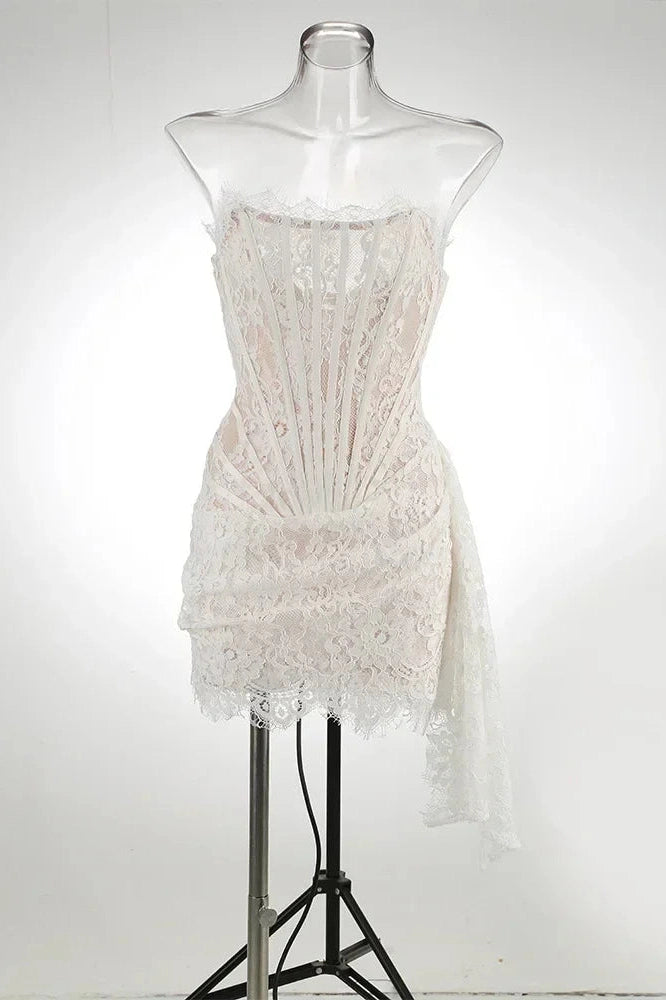 Glorol - Lace See-Through Patchwork Bodycon Irregular Mini Dress