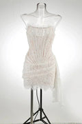 Glorol - Lace See-Through Patchwork Bodycon Irregular Mini Dress