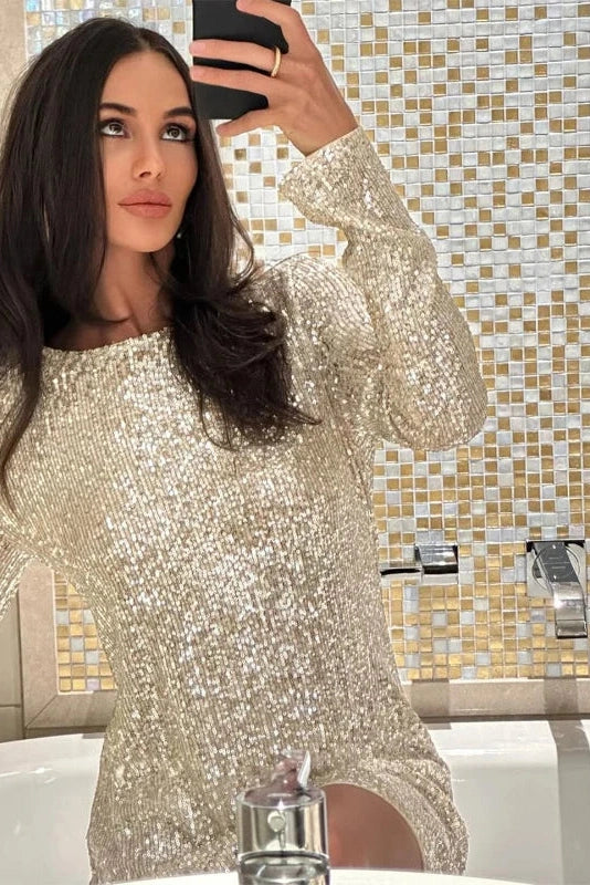 Glorol - Elegant High Waist Slim Long Sleeve Mini Dress