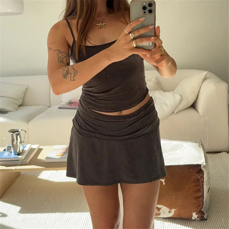 Glorol - Fold Over Micro Low Rise Bodycon Skirt