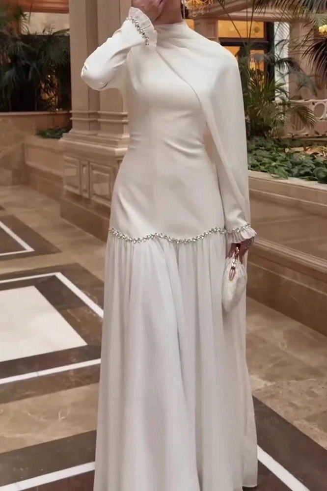 Glorol - Elegant O-Neck Slim Long Sleeve Maxi Dress