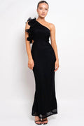 Glorol - Oblique Shoulder Sleeveless Backless Bodycon Maxi Dress